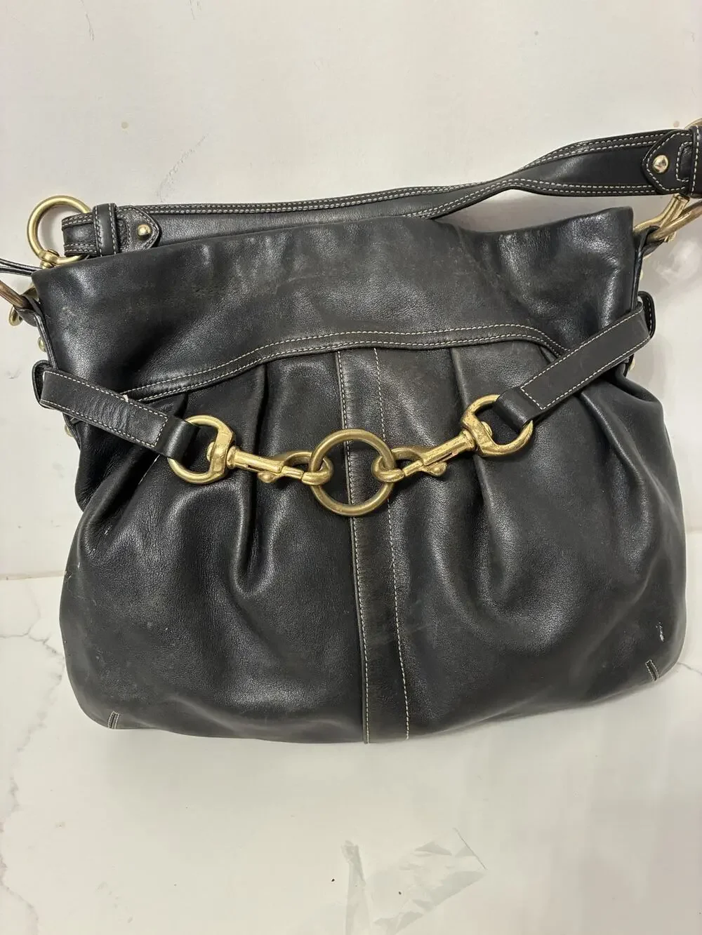 Coach Hamptons Bag Purse Horse Bit Hobo Black Gold Hardware Vtg Equestrian